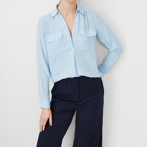 Ann Taylor Camp Shirt in lLight Blue